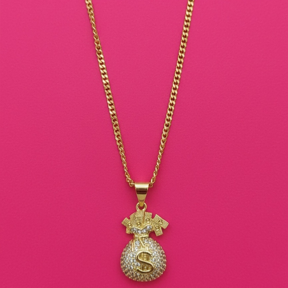 Gold and Silver Dollar Sign Pendant Necklace
